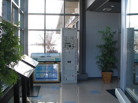 Clean glass-walled facility lobby